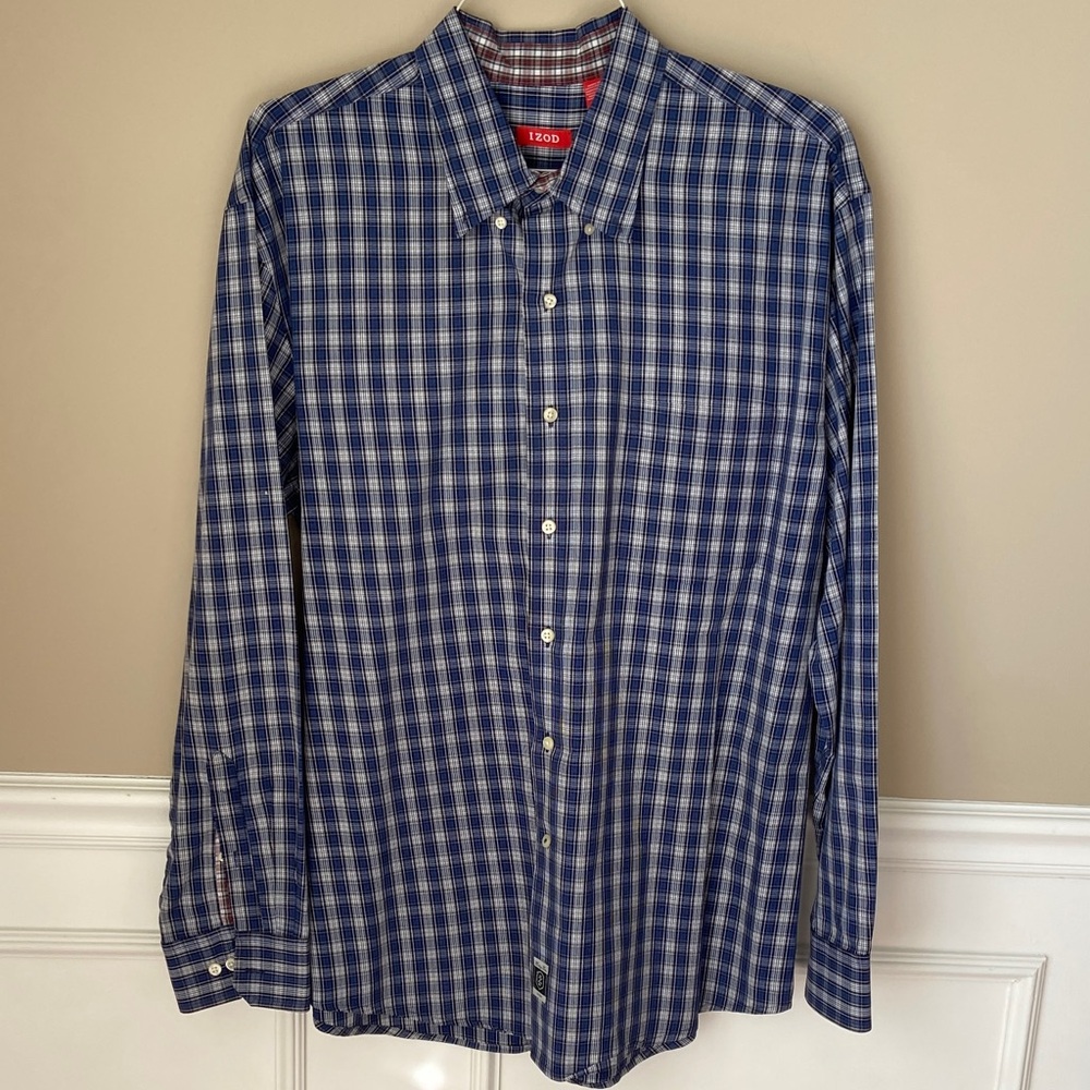 Izod Men's Navy‎ and White Heritage Tartan Plaid Shirt XL